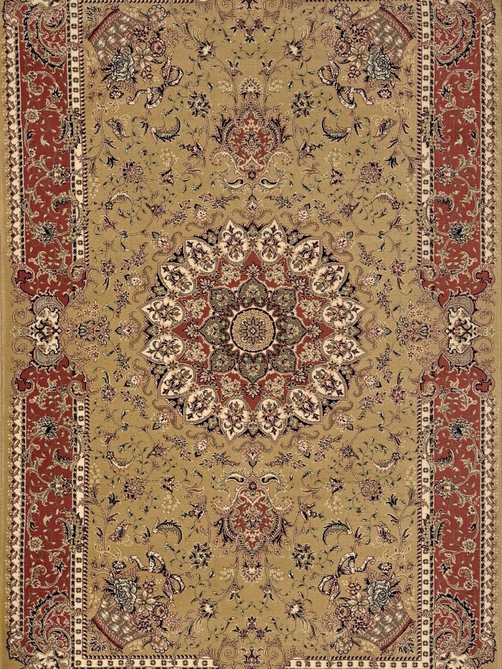 Traditional Persian Esfahan Medallion Rug - Tan and Red